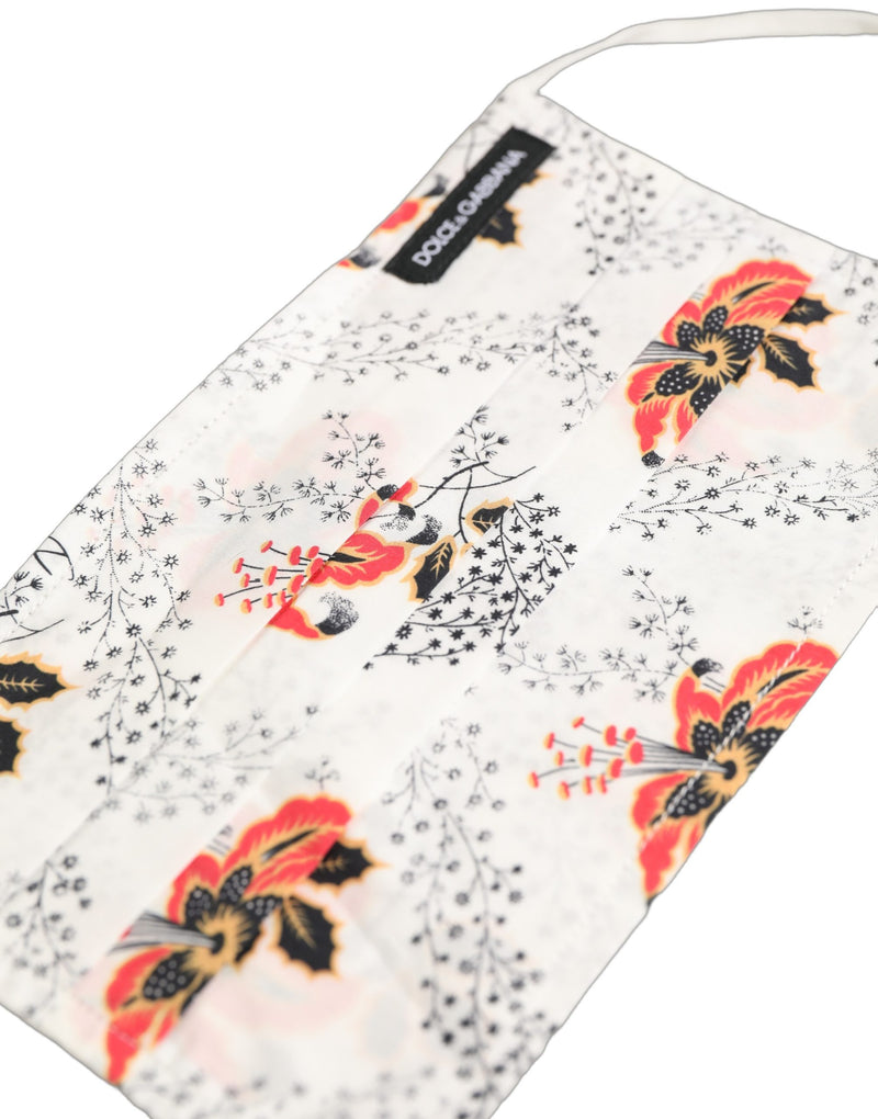 Dolce & Gabbana White Floral Cotton Pleated Elastic Ear Strap Face Mask