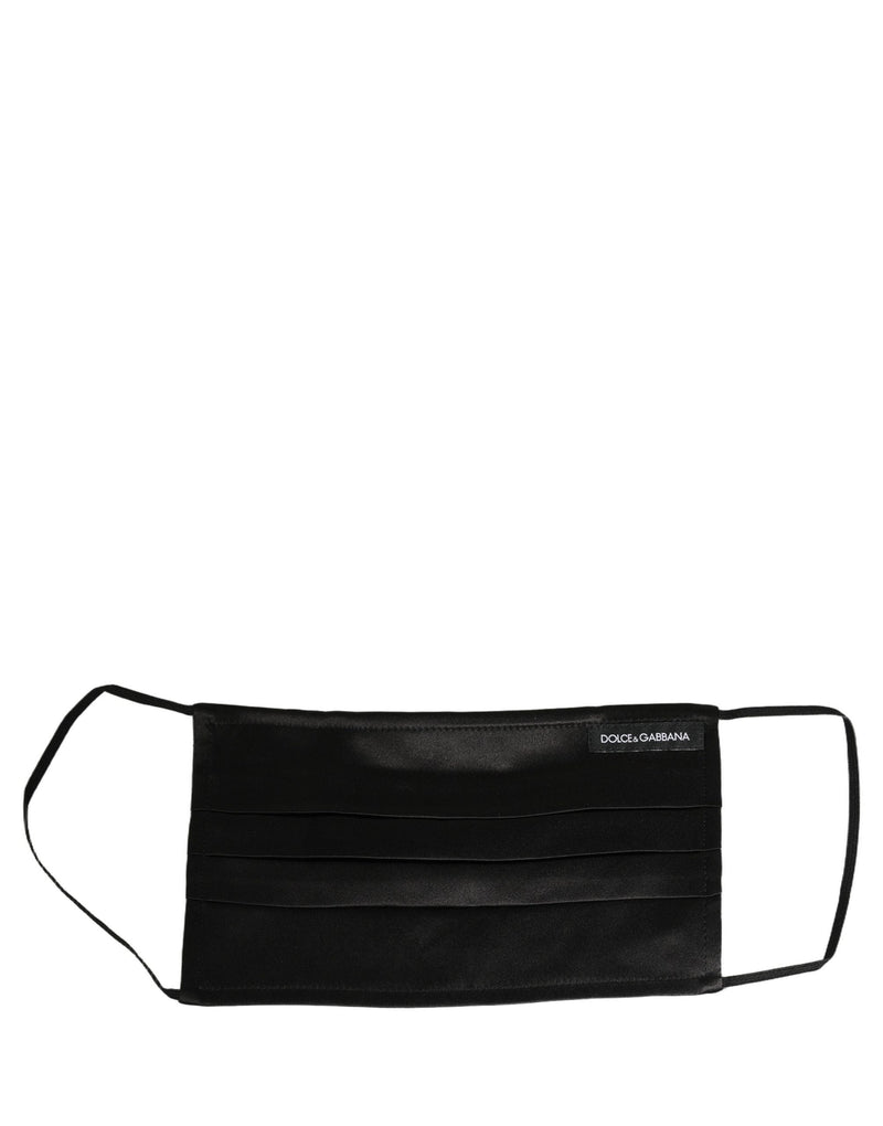 Dolce & Gabbana Black Satin Silk Pleated Elastic Ear Strap Face Mask