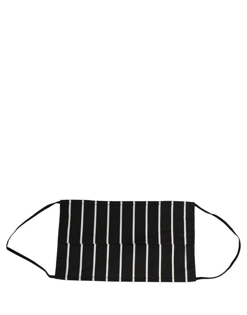 Dolce & Gabbana Black White Pinstripe Pleated Elastic Ear Strap Face Mask