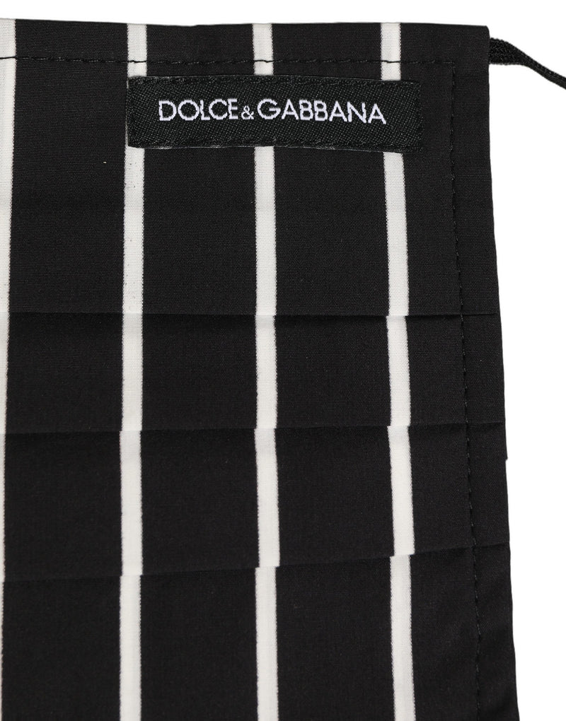Dolce & Gabbana Black White Pinstripe Pleated Elastic Ear Strap Face Mask