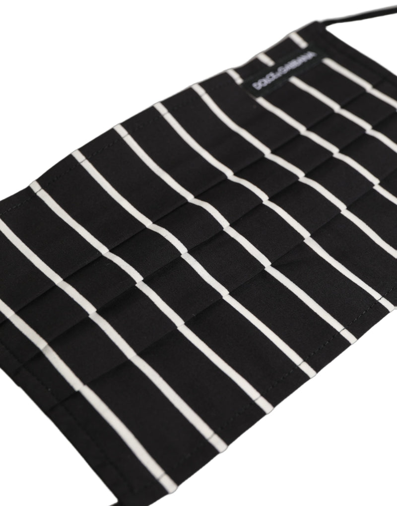 Dolce & Gabbana Black White Pinstripe Pleated Elastic Ear Strap Face Mask