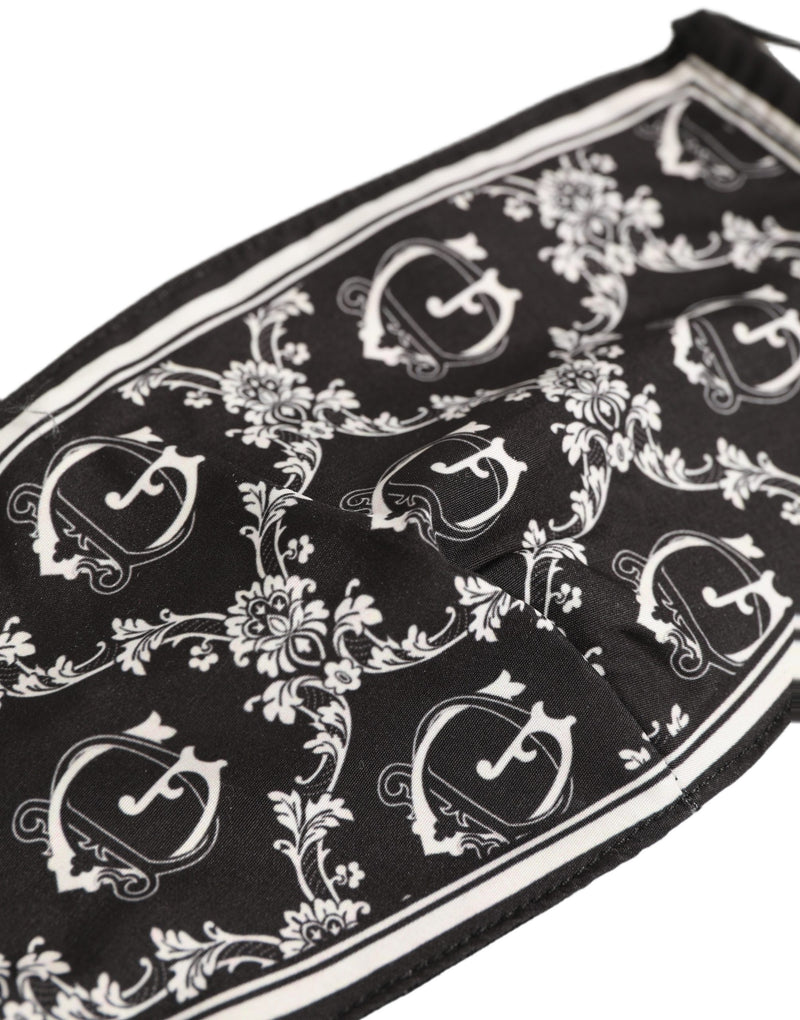 Dolce & Gabbana Black White Logo Baroque Elastic Ear Strap Face Mask