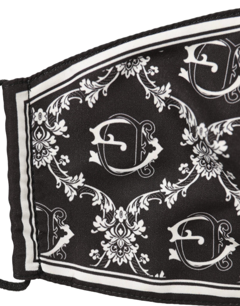 Dolce & Gabbana Black White Logo Baroque Elastic Ear Strap Face Mask
