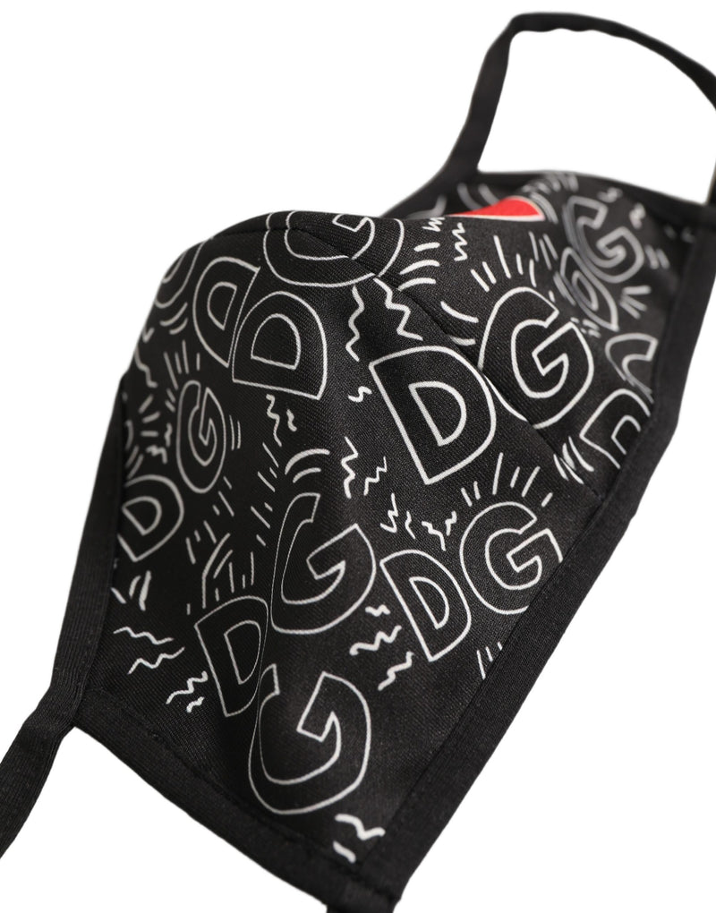 Dolce & Gabbana Black Heart DG Logo Monogram Elastic Ear Strap Face Mask