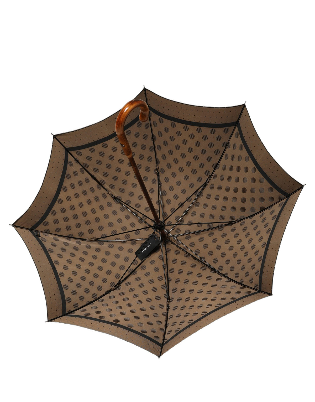 Dolce & Gabbana Black Gold Jacquard Polka Dot Long Handle Umbrella
