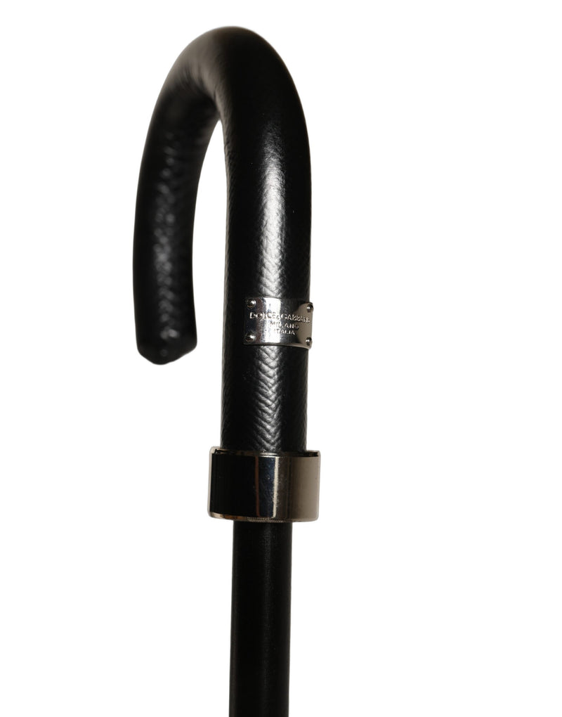 Dolce & Gabbana Black White Gingham Check Cotton Long Handle Umbrella