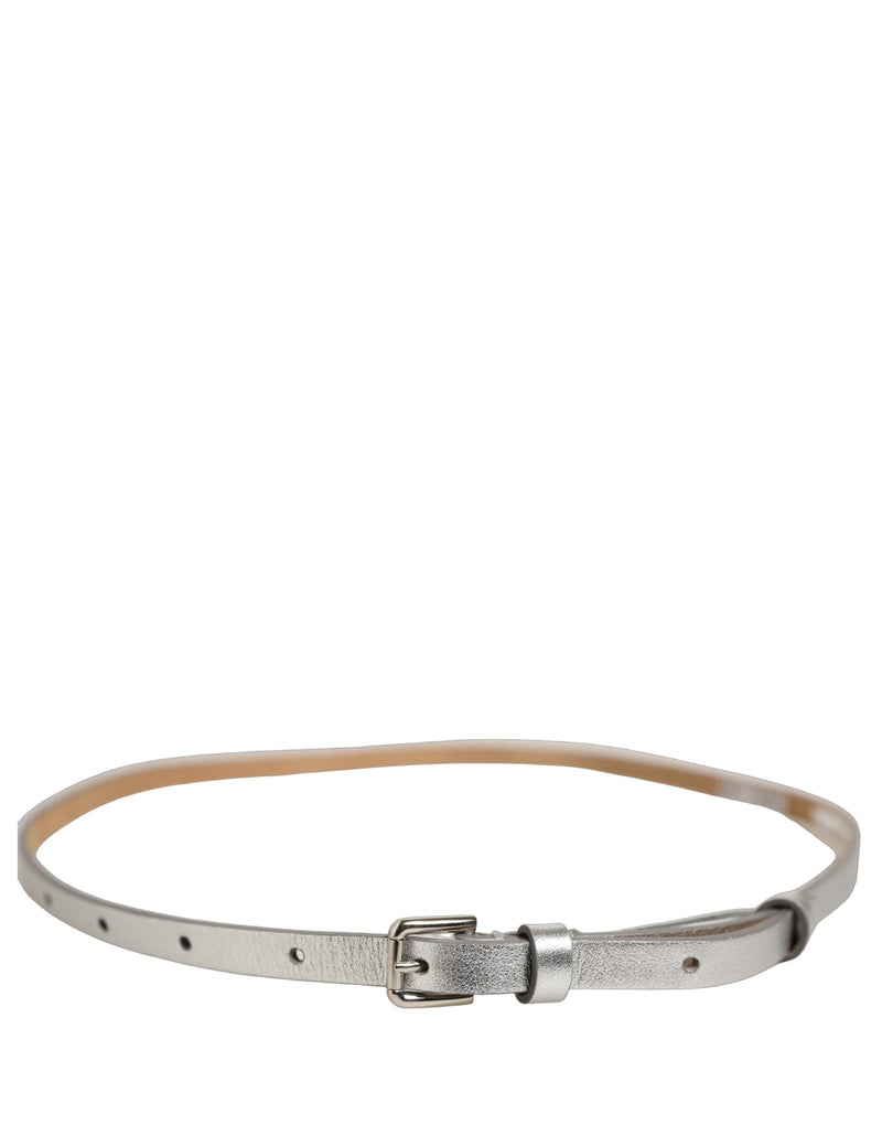 Dolce & Gabbana Metallic Silver Leather Square Buckle Belt