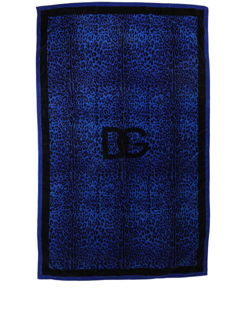 Dolce & Gabbana Royal Blue Leopard DG Logo 100% Cotton Beach Towel