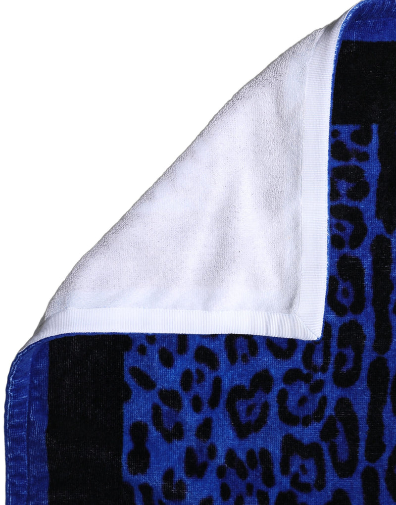Dolce & Gabbana Royal Blue Leopard DG Logo 100% Cotton Beach Towel