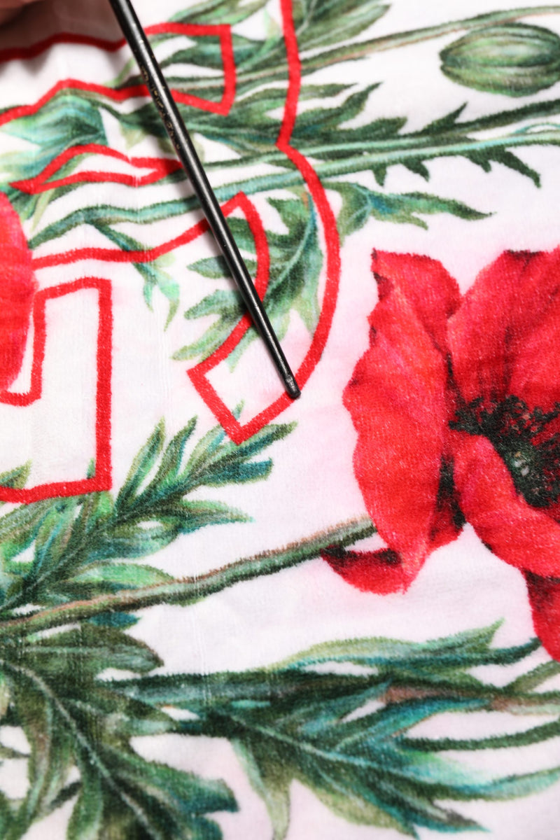 Dolce & Gabbana White Floral Poppy Print DG Logo Beach Towel