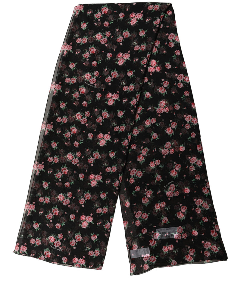 Dolce & Gabbana Black Silk Floral Chiffon Long Stole Scarf