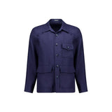 Autore Navy Blue Linen Full-Length Jacket