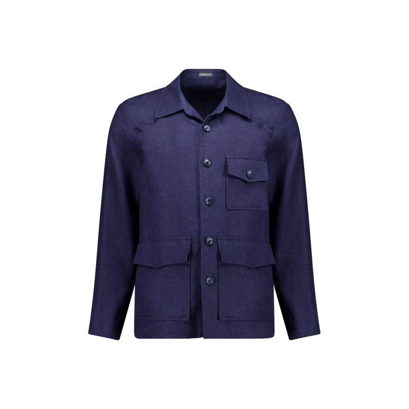 Autore Navy Blue Linen Full-Length Jacket