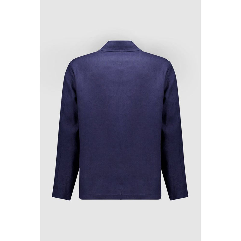 Autore Navy Blue Linen Full-Length Jacket