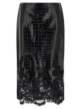 Ermanno Scervino Black Calfskin Midi Skirt