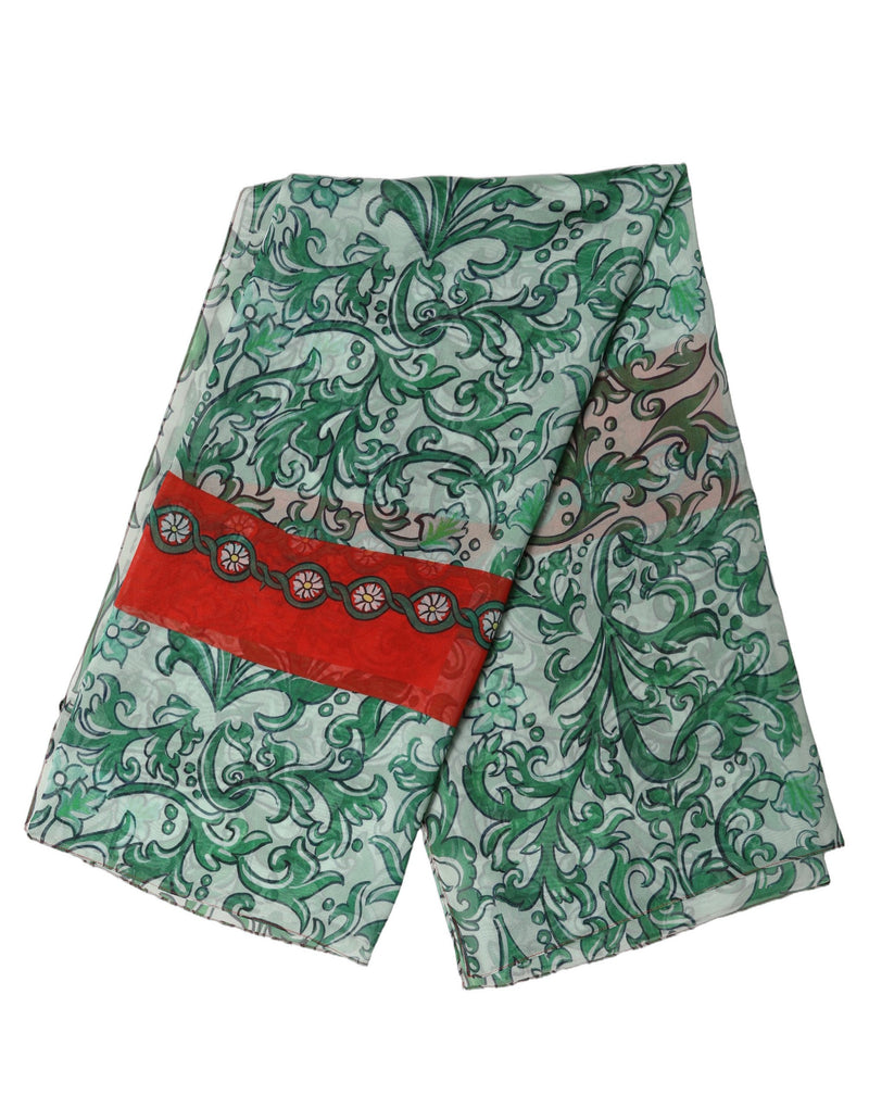 Dolce & Gabbana Green Silk Floral Print Square Foulard Scarf