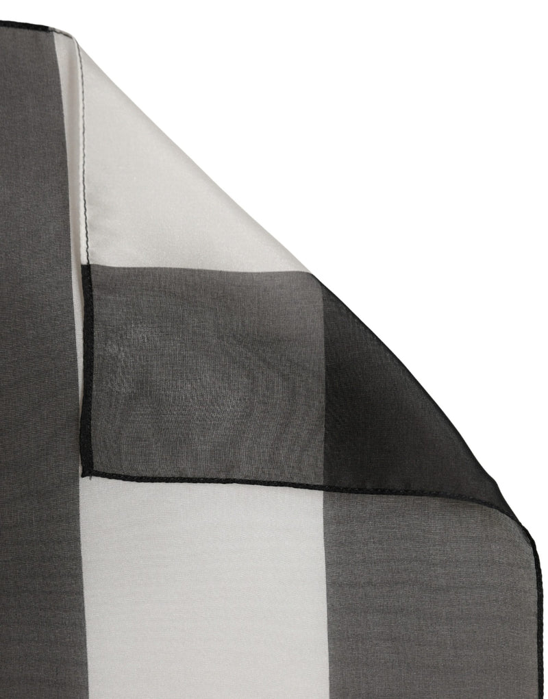 Dolce & Gabbana Black White Stripe Silk Square Foulard Scarf