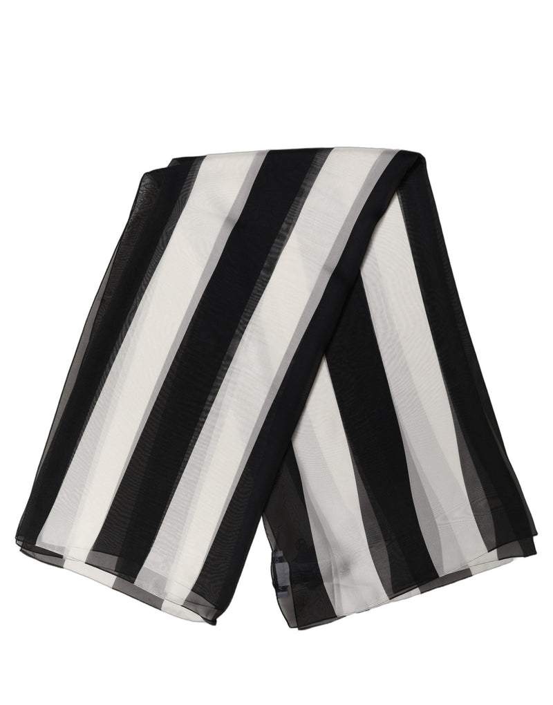 Dolce & Gabbana Black White Stripe Silk Square Foulard Scarf