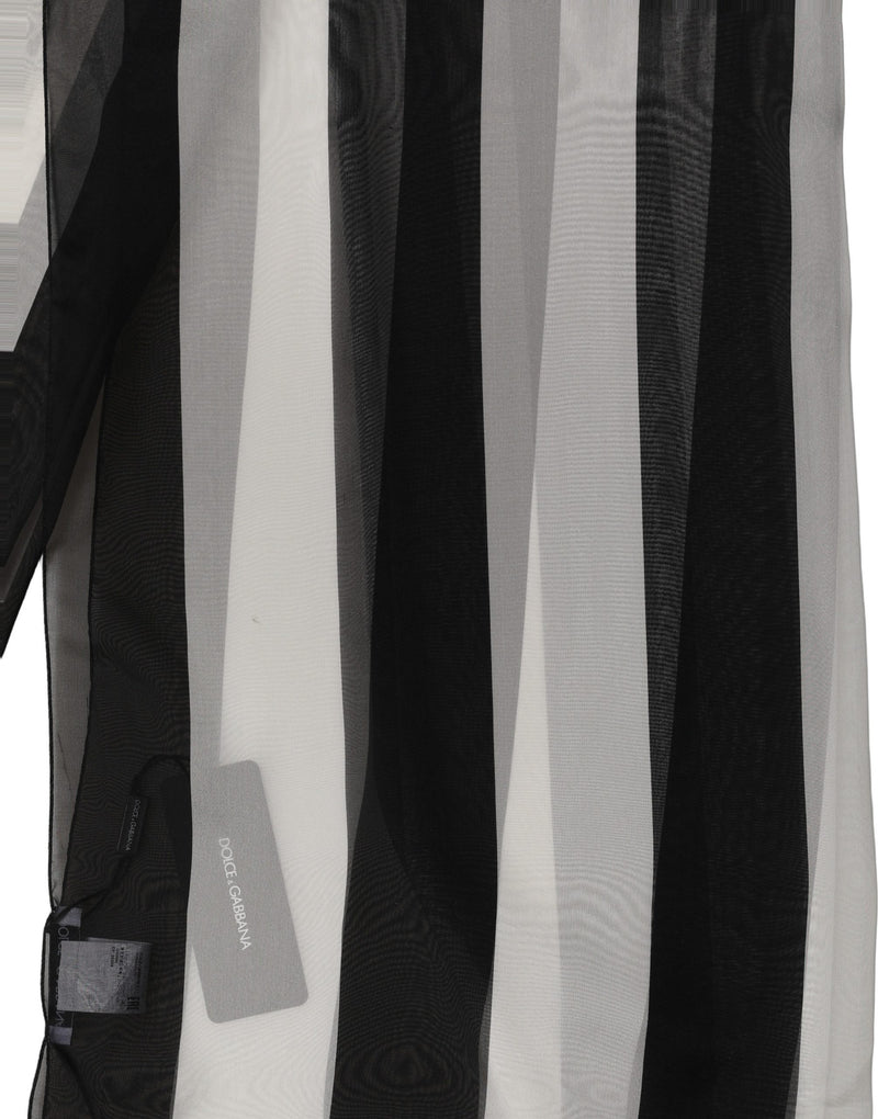 Dolce & Gabbana Black White Stripe Silk Shawl Stole Scarf