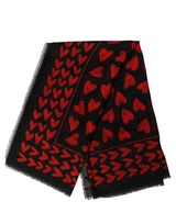 Dolce & Gabbana Black Red Cashmere Hearts Print Stole Scarf