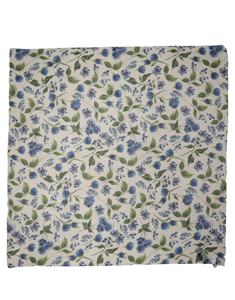 Dolce & Gabbana White Blue Floral Square Foulard Scarf