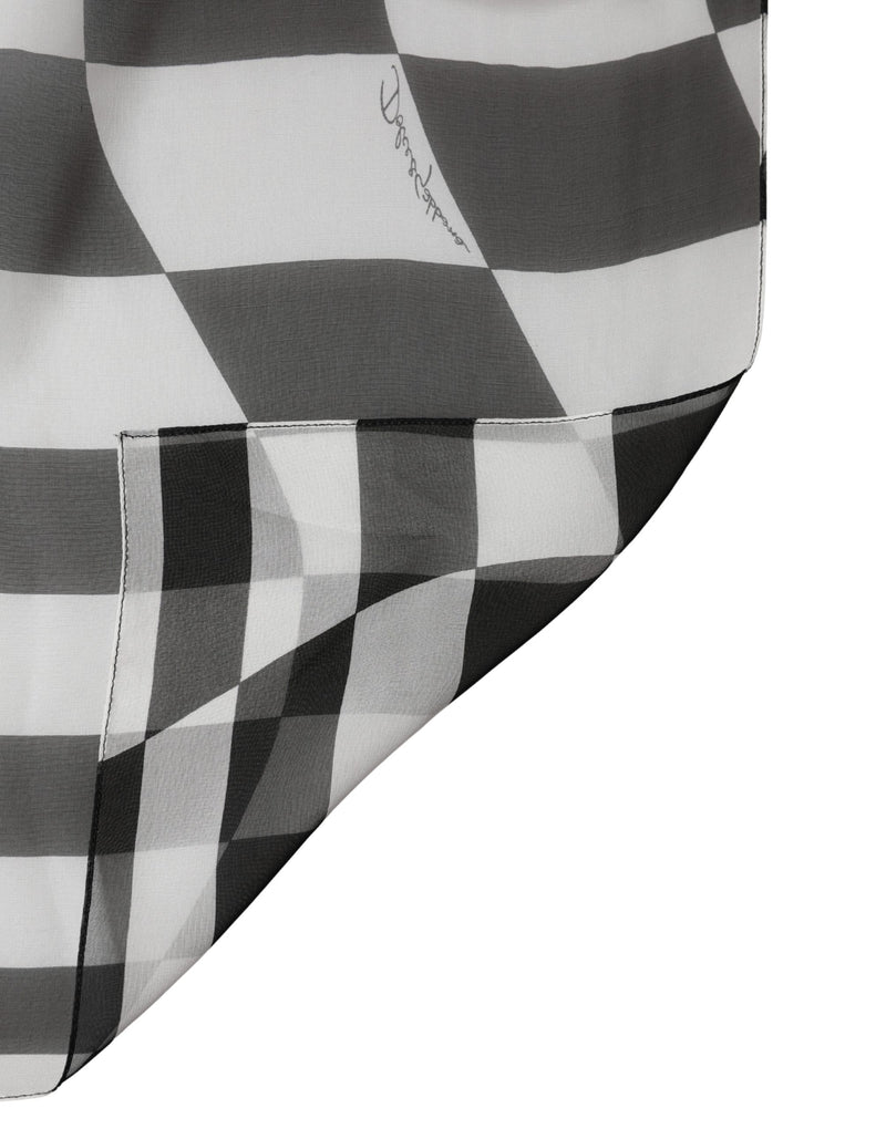 Dolce & Gabbana White Black Checkered Silk Foulard Scarf