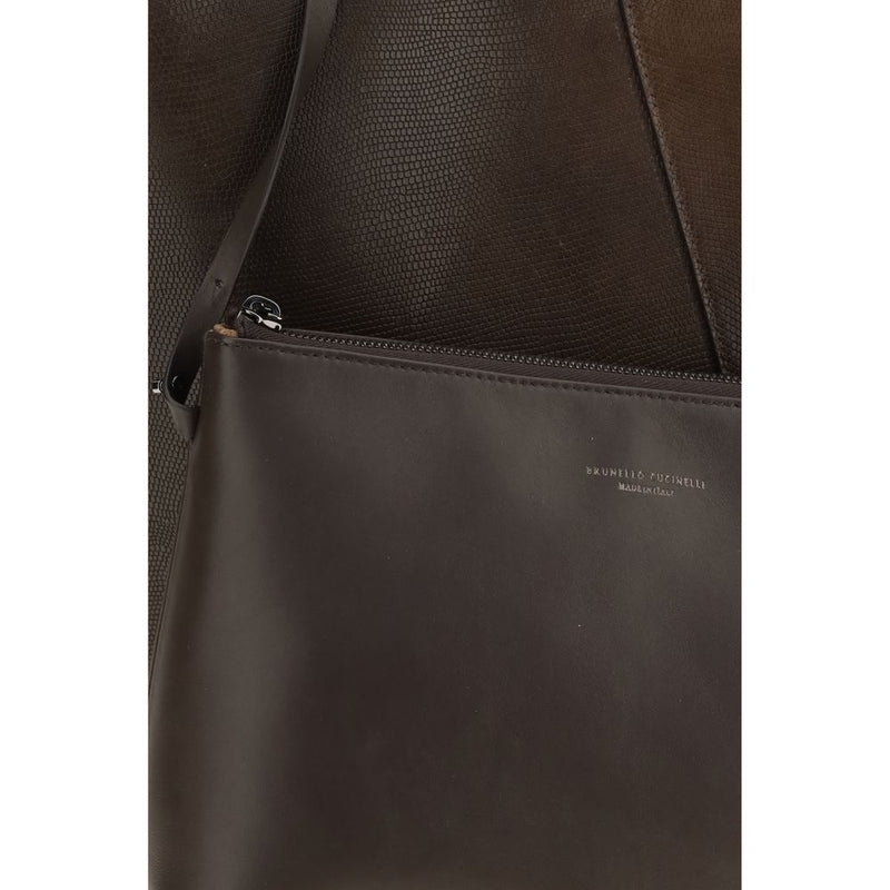Brunello Cucinelli Brown Calf Leather Bos Taurus Handbag