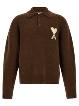 Ami Paris Brown Alpaca Leather Polo Shirt