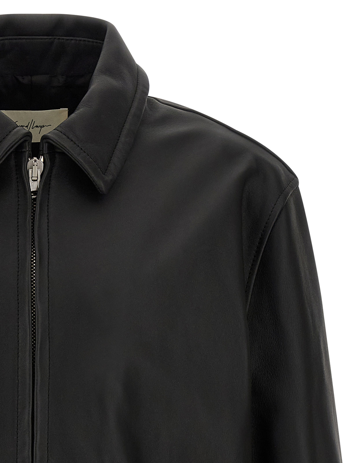 SECOND/LAYER Black Calfskin Leather Jacket