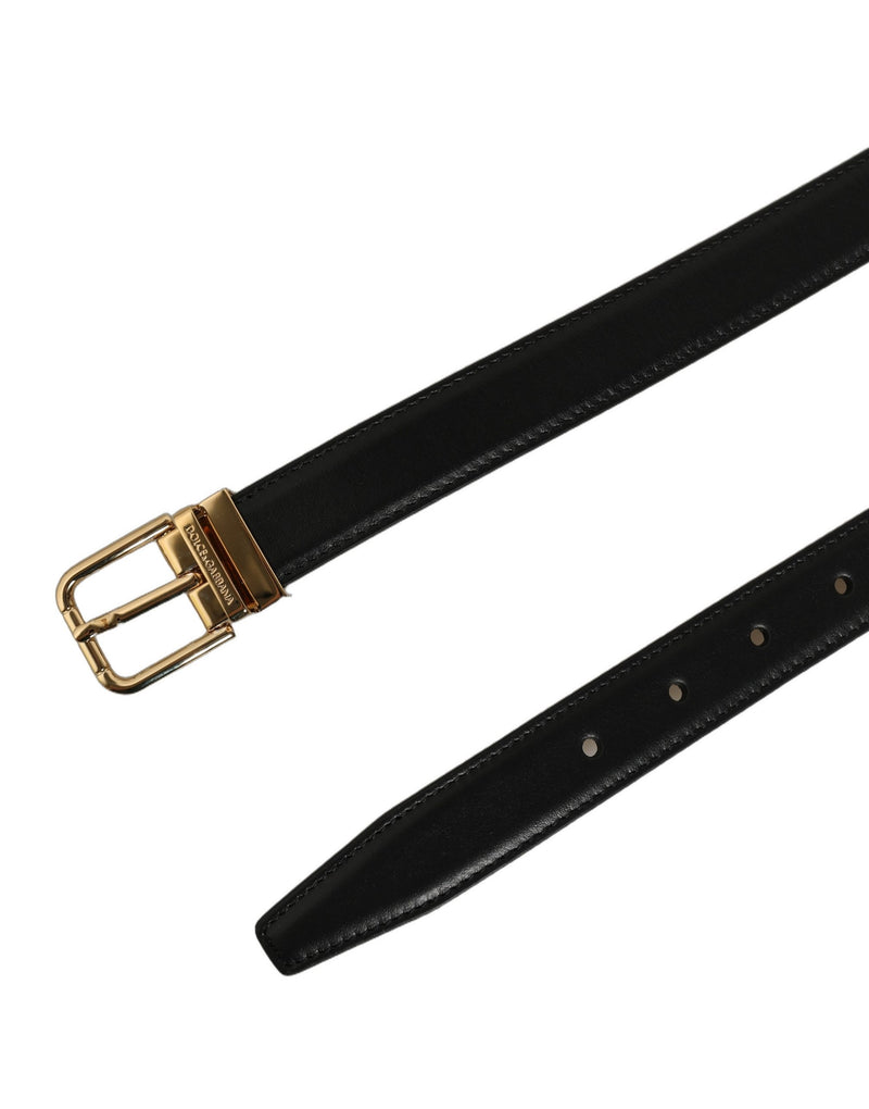 Dolce & Gabbana Black Classic Leather Gold Tone Buckle Belt
