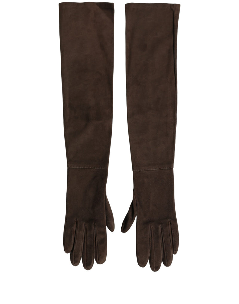 Dolce & Gabbana Brown Genuine Leather Suede Elbow Length Gloves
