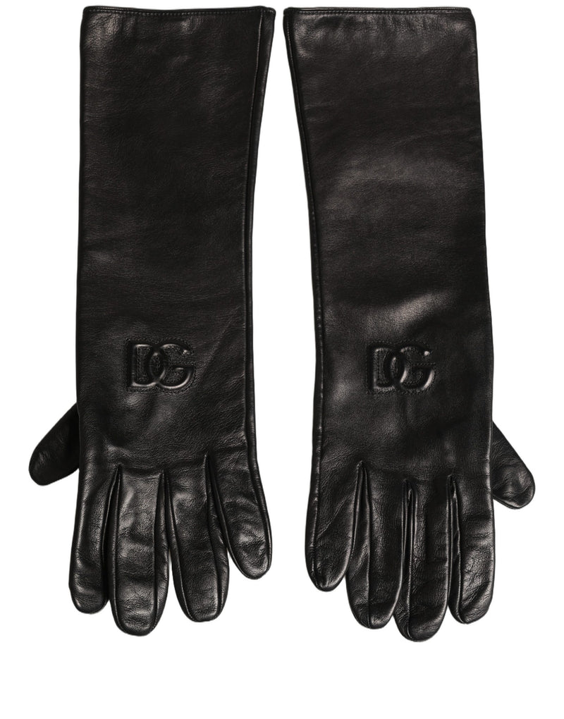 Dolce & Gabbana Black Genuine Leather Embossed DG Logo Gloves