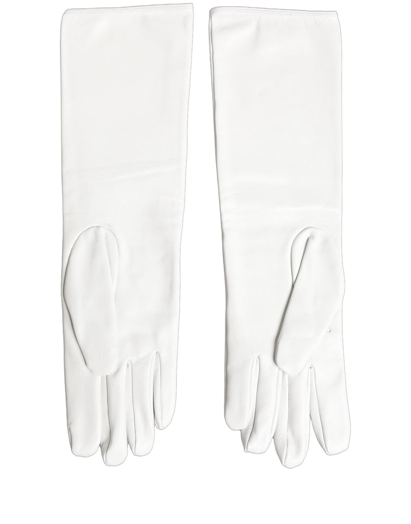 Dolce & Gabbana White Genuine Leather Embossed DG Logo Gloves