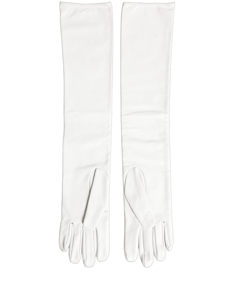 Dolce & Gabbana White Genuine Leather Embossed DG Logo Gloves