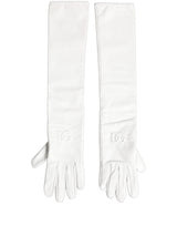 Dolce & Gabbana White Genuine Leather Embossed DG Logo Gloves