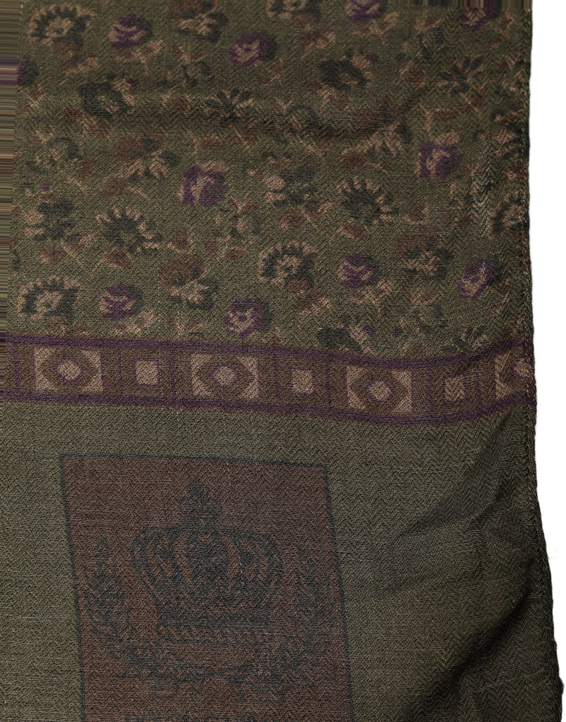 Dolce & Gabbana Olive Green Modal Floral Shawl Stole Scarf