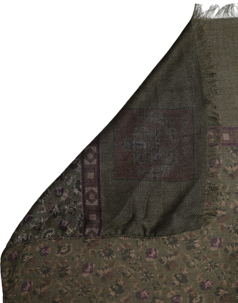 Dolce & Gabbana Olive Green Modal Floral Shawl Stole Scarf