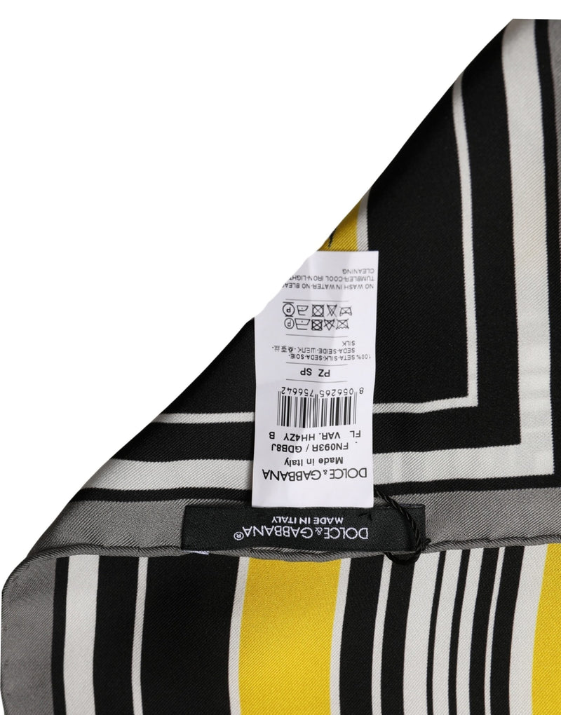 Dolce & Gabbana Black Yellow Silk Logo Square Foulard Scarf