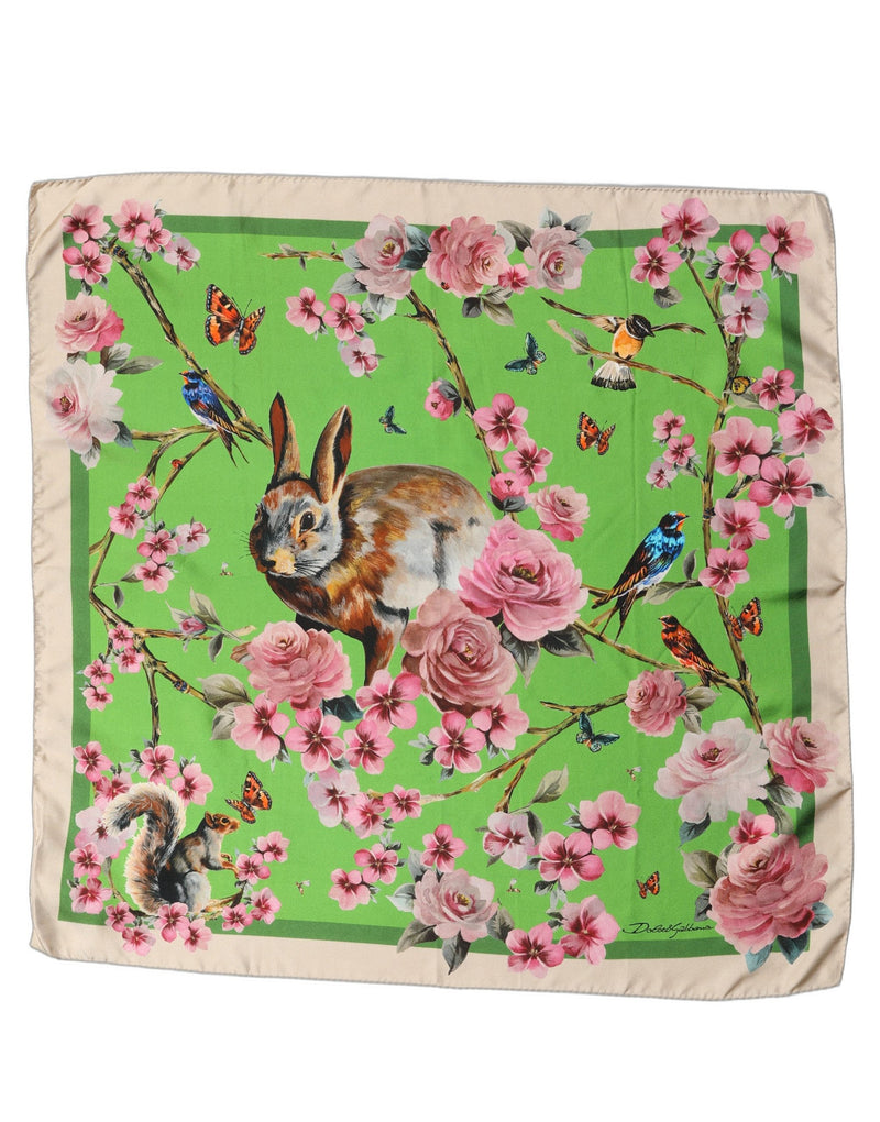 Dolce & Gabbana Green Floral Print Silk Square Foulard Scarf