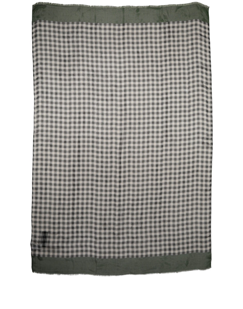 Dolce & Gabbana Green White Napoli Silk Gingham Shawl Scarf