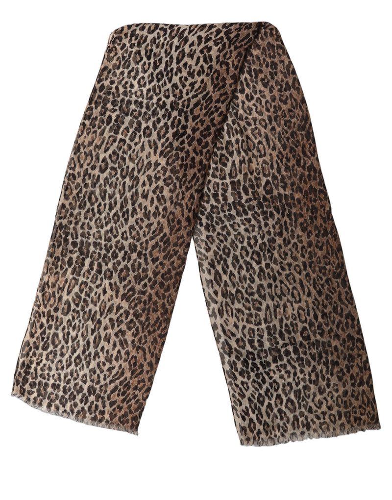 Dolce & Gabbana Brown Leopard Cashmere Shawl Stole Scarf