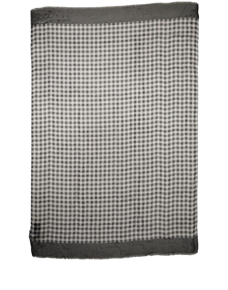 Dolce & Gabbana Black White Napoli Silk Gingham Shawl Scarf