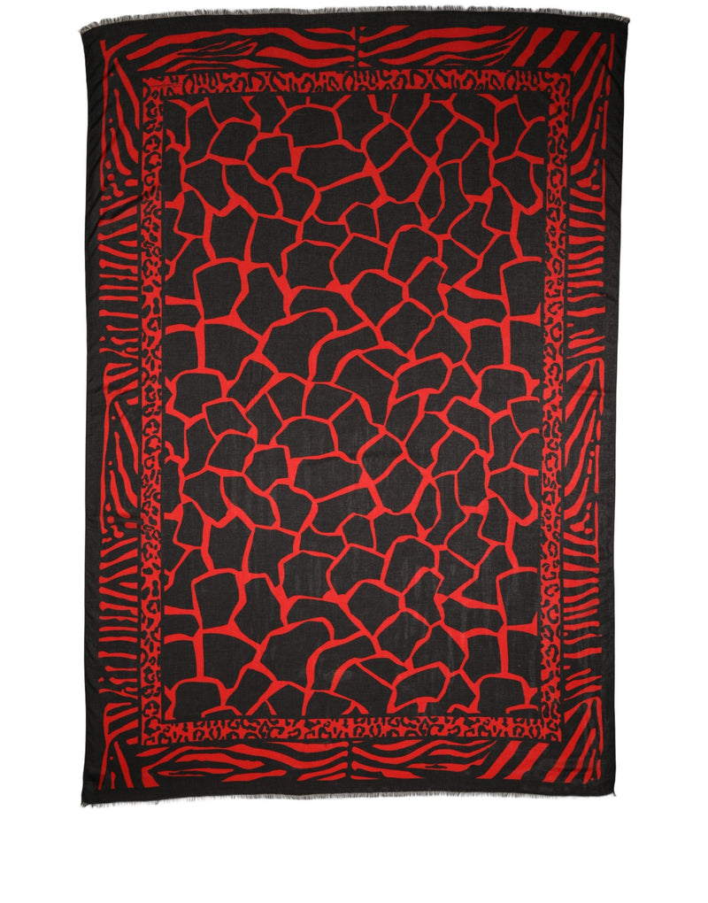 Dolce & Gabbana Black Red Printed Modal Neck Shawl Scarf