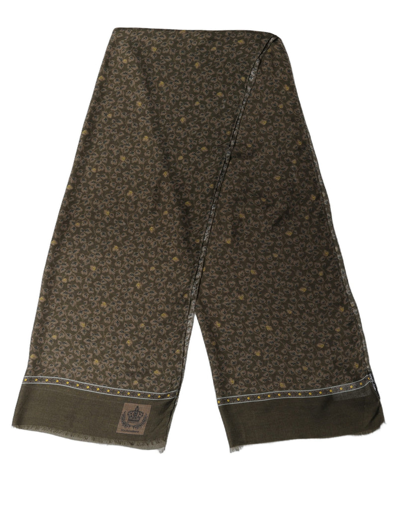 Dolce & Gabbana Olive Green Cotton Floral Neck Shawl Scarf