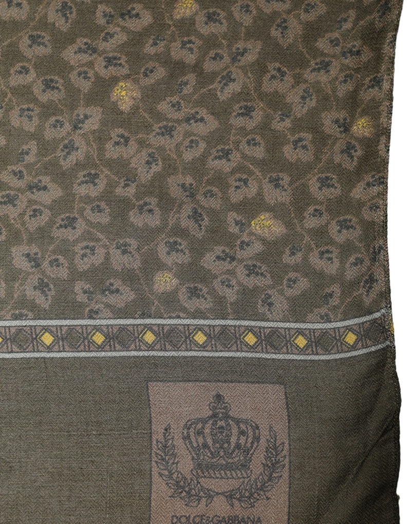 Dolce & Gabbana Olive Green Cotton Floral Neck Shawl Scarf