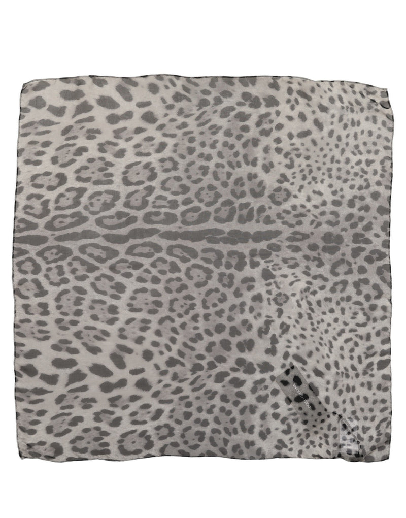 Dolce & Gabbana Gray Leopard Print Silk Square Foulard Scarf