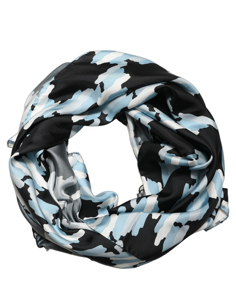 Dolce & Gabbana Black Blue Abstract Silk Shawl Stole Scarf