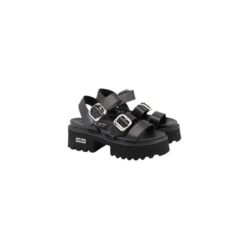 Cult Black Leather Platform Sandals