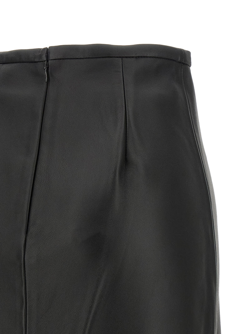CO Black Lamb Leather Midi Skirt