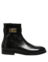 Dolce & Gabbana Black Leather Buckle Mid Calf Boots Men Shoes